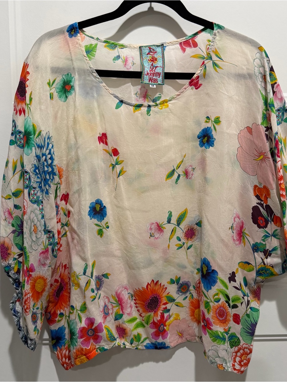 Johnny Was Cream Blouse with Multicolor Blooms